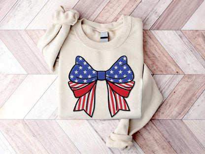 Fourth Of July Coquette Bow Embroidered Shirt