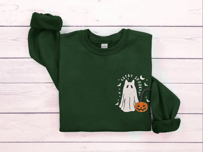 Embroidered Stay Spooky Cat Halloween Shirt