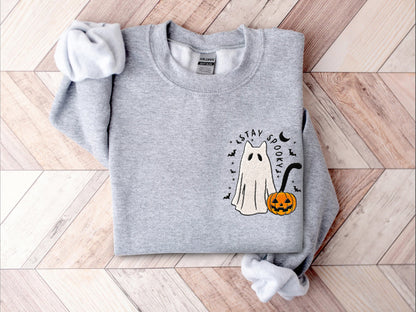 Embroidered Stay Spooky Cat Halloween Shirt