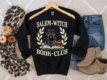 Salem Witch Book Club Black Cat Shirt