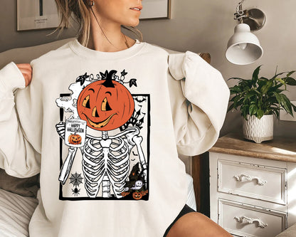 Pumpkin Halloween Drinking Coffee Shirt