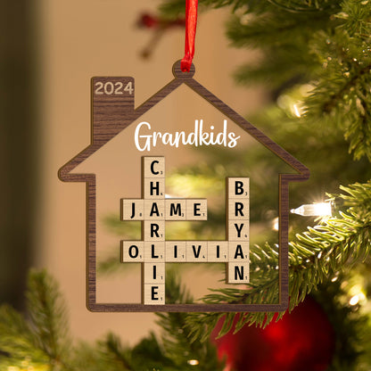 Custom Family Crossword Wood and Acrylic Christmas Ornament